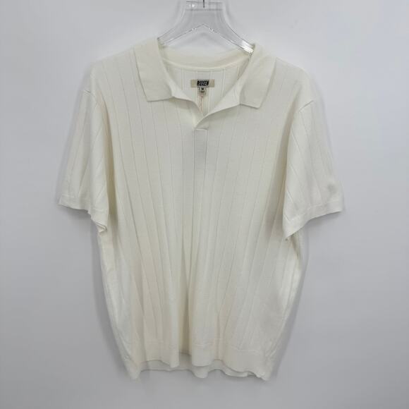 Ruxen sweater men's M polo rib knit shirt short sleeve collar pullover white NEW - Picture 8 of 8